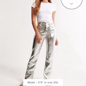 NWT Shiny Silver Abercrombie 90s Straight Jean
